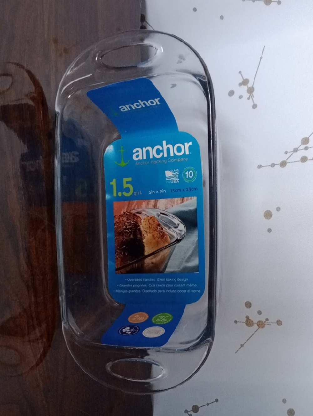 Anchor Hocking Clear Glass Dish with Blue Label